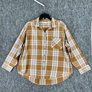 Garnet Hill Mustard and White Plaid Button-Down Shirt